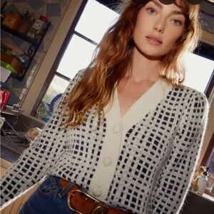 Nation Navy and Cream Checkered Cardigan
